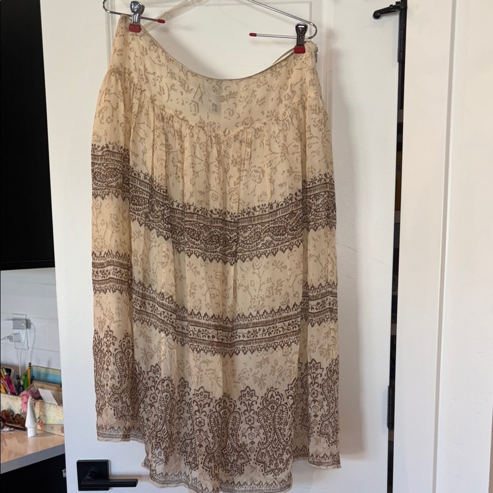 Jones New York Cream and Brown Boho A-Line Skirt